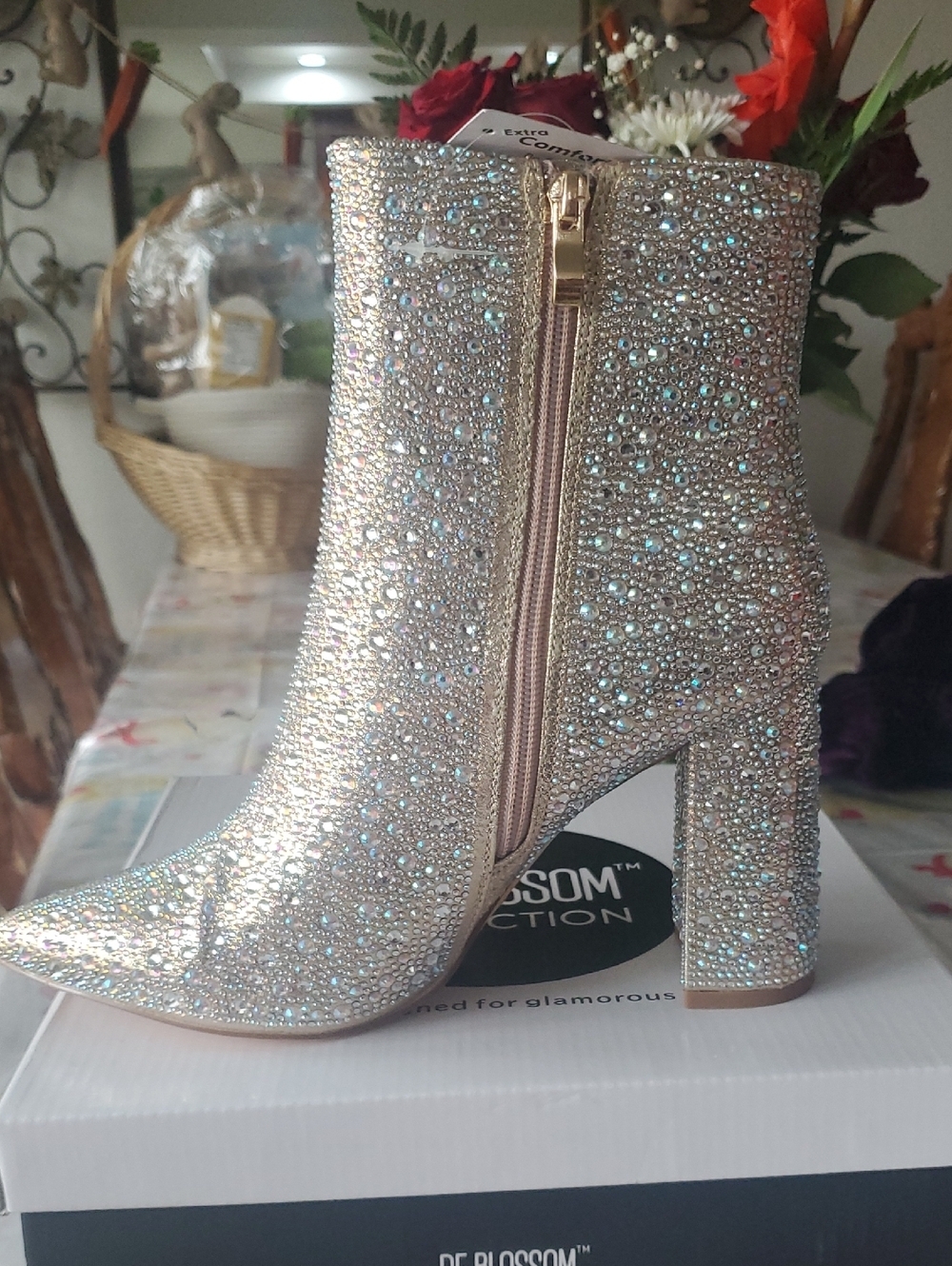 De Blossom Collection Rose Gold Rhinestone Ankle Booties Size 8.5